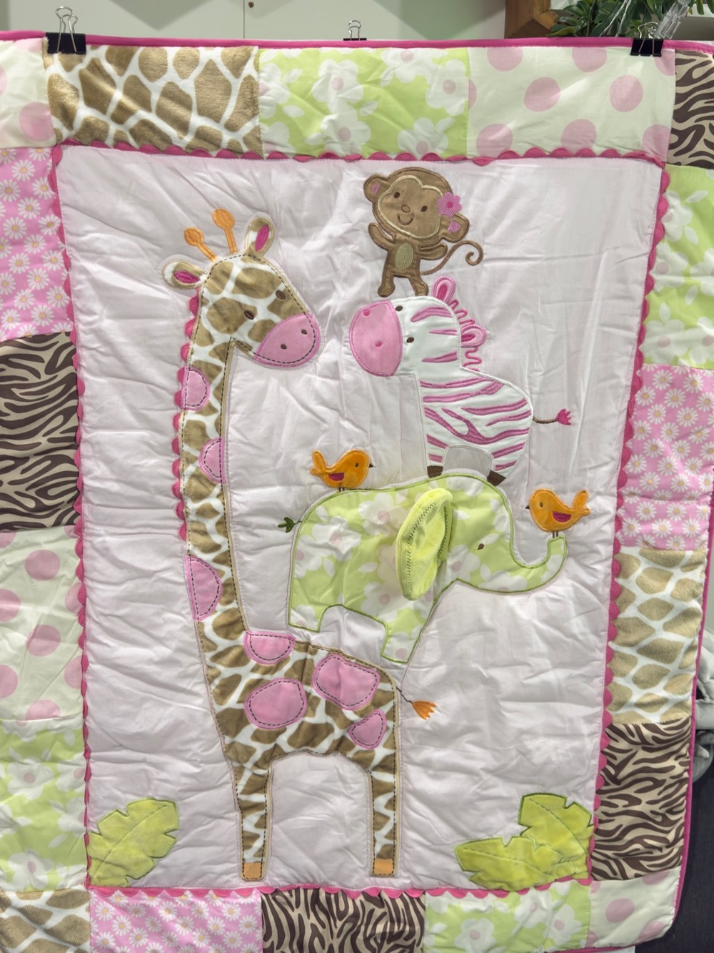 Carter's Pink Safari Animal Patchwork Crib Comforter only New See Details
